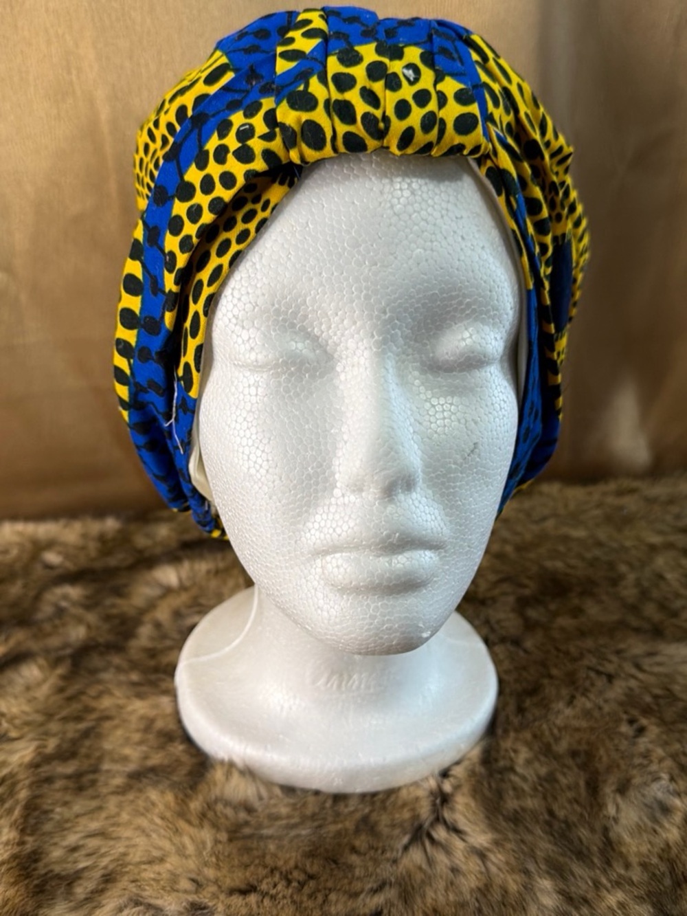 Grace Eleyae Blue and Yellow Patterned Headwrap Turban